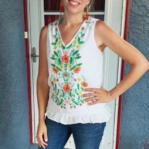 Evy’s Tree “Loni” Embroidered Lightweight Cotton Tank S